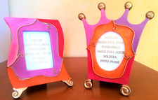 Lot 2 cadres photos Couronne & Miroir en bois peint et verni type Disney à poser