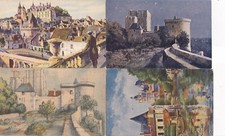 Lot 4 de cartes postales anciennes postcards château LOCHES dessins