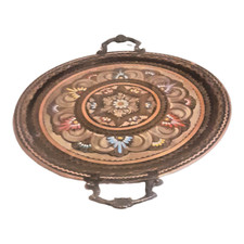 Plateau service turc cuivre+rosettes colorées, parfait pour thé café ø 33cm