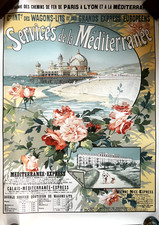 Affiche Méditerranée / Nice - Chemin de fer / reproduction lithographique 1989