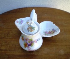 Moutardier salière en porcelaine de Limoges France décor fleuri début XX° TBE