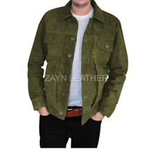 Veste en cuir daim vert olive