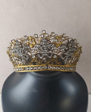 Ancienne couronne / diadème de Vierge / statue, en métal doré et strass, XIXème