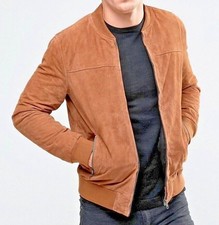 Blouson moto motard bombardier marron 100 % cuir daim véritable pour homme...