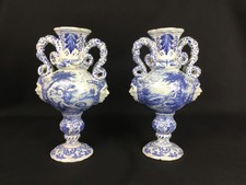 Rare Lot de 2 grands vases faïence de Desvres atelier Fourmaintraux