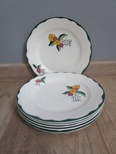 6 Assiettes plates anciennes E. Charbonnier Salins Le Rêve  décor fleurs émaux