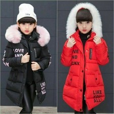 manteau épais fille neuf enfant à capuche rembourré épais parka longue fourrure veste chaude hiver