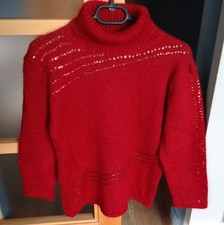 Pull col roulé rouge avec strass - Fait main - Taille 40