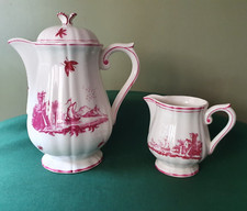 Gien Paysage Rose Cafetière et crémier - Parfait état - espriantik31