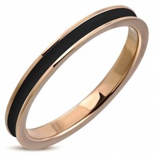 2.5mm | Bague jonc de mariage émaillé noir 2 tons en acier inoxydable plaqué de 