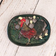 Dessous de plat ancien vintage en fonte émaillée décor de Coq campagne France