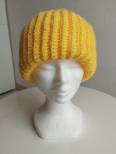 Bonnet neuf adulte mixte en acrylique de couleur jaune fait main au crochet 