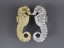 Door handles set, Vintage 1970s, Silver & gilt brass seahorses, Front door pulls