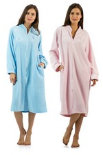 Casual Nights Women's Zip Up Front Long Fleece Robe House Coat Dress