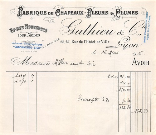 Facture 1928 fabrique de - facture,