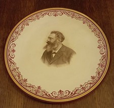 RARE GRAND PLAT  DECORATIF  FAÏENCE SAINT AMAND LES EAUX A MR EMILE LORENT 1893