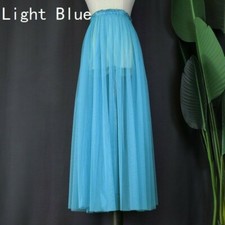 Pur Femme Maille Long Plissé Jupe Sexy Transparent Mince Jupon Été Danse