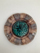 Faïence de RUBELLES Assiette Flammé beige bleu / Centre émail ombrant / Cerises