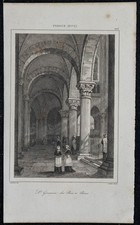 1845 - Intérieur de l'église Saint-Germain-des-Prés, Paris - Gravure ancienne
