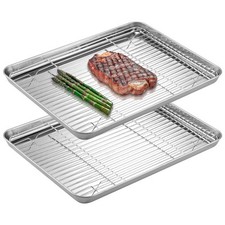 2x Bac Cuisson Inox - 2x Plat Rectangulaire Acier Inoxydable avec 2x Grille