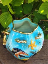 Ancien VASE BOULE DECORE DE POISSONS  Crustacés CERAMIQUE  MONACO Cerdazur 