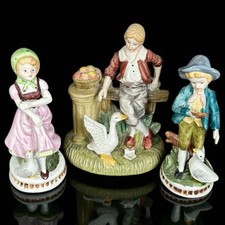 Lot 3 figurines porcelaine vintage enfants paysans oies déco ferme