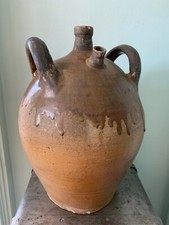 GRANDE JARRE GOURDE BUIRE HUILE VASE GRES ANCIEN EMAILLÉE FRANCHE COMTÉ