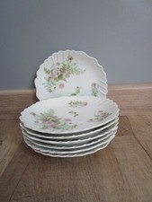 7 Assiettes à dessert  en Porcelaine de Limoges décor floral  Eglantines Roses