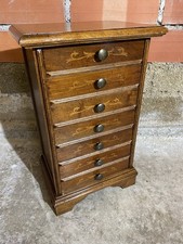 Semainier Ancien Meuble Bois 7 Tiroirs Marqueterie Poignées Métal Vintage #C777