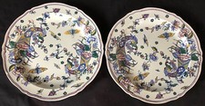GIEN 2 PLATS RONDS FIN 19ème DÉCOR CORNE D’ABONDANCE PAPILLONS VIEUX ROUEN