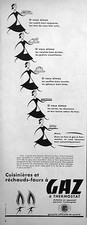PUBLICITÉ 1954 GAZ CUISINIÈRES ET RÉCHAUDS  FOURS À GAZ À THERMOSTAT