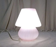 VTG 70s Pink Frosted Glass Mushroom Lamp, Bedside Lighting in Pale Pastel Color