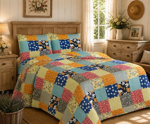 Boutis patchwork champêtre - patchwork,