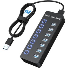 Hub USB 3.0 avec 7 Ports – Multiprise USB avec Interrupteurs Individuels et C...