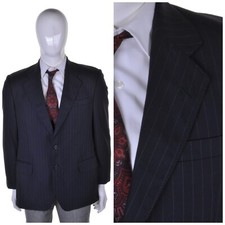 Veste De Costume Vintage En Laine Vierge Worsted Austin Reed 42R Rayures Bleues