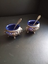 Paire De Salerons En Argent Et Leur Pelle Poinçon Minerve à Décor tête de lion