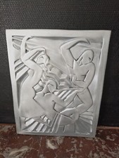 Grand Bas-relief Art déco "la danse" d'après frères Martel 39x49cm aspect Argent