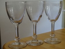 3 ANCIENS VERRES A EAU VERRE SOUFFLER BOUCHE GRAVURE STYLE ART DECO  ht 15,7 cm
