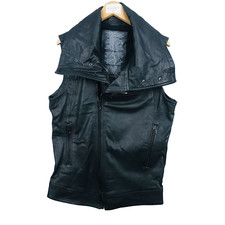 Biker Gilet Veste Femme M Noir 100% Cuir Moto Rock Zippé Col Haut Sans Manches