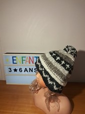 Bonnet Enfant Garçon Mixte Hiver 3/6 Ans Tricoté Main  100% Laine 