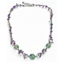COLLIER pierres agate améthyste chips micro-macramé vert violet ras de cou