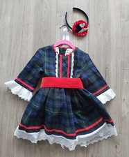 Robe de soirée de Noël fille tartan émeraude, style espagnol/romain neuve avec étiquette 2 et 4 ans