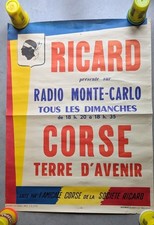 Affiche Publicitaire RICARD vintage pour RMC et Amicale CORSE de la Sté Ricard