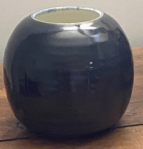 Vase boule céramique bleu