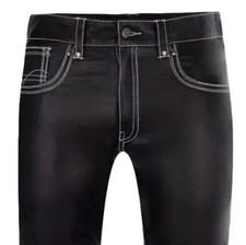 Neuf Homme Cuir Noir Pantalon