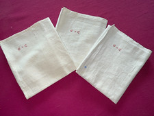 3 torchons anciens en chanvre monogrammes GC 71 cm x 63 cm