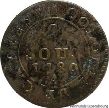 F8975 French Guiana 2 Sous Colonie Louis XVI 1789 A Cayenne ->Make offer