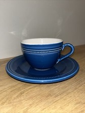 Tasse À Thé Petit Déjeuner Et Sous Tasse Chic Faïence Bleue Décor Petits Points