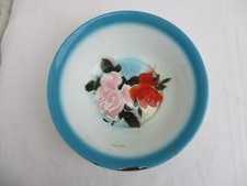 Ancien 1930/50 basin cuvette de toilette tôle émaillé à décors de roses 