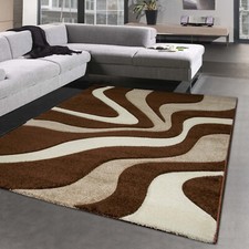 tapis de salon, chambre à coucher avec motif de vagues | en marron et blanc